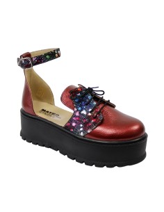 Sandale Inchise in Fata Fara Toc Rosii cu Imprimeu Multicolor, Platforma, Catarama si Siret Amanda, Piele Intoarsa 2