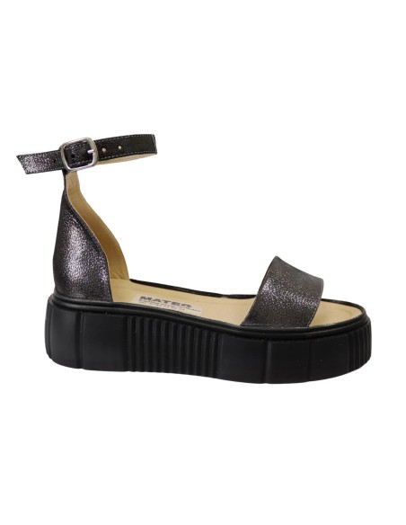 Sandale Dama Gri cu Platforma si Catarama, Piele Naturala
