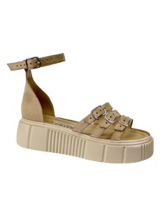 Sandale Dama Nude cu Catarame si Platforma, Piele Naturala - Încălțăminte Românească