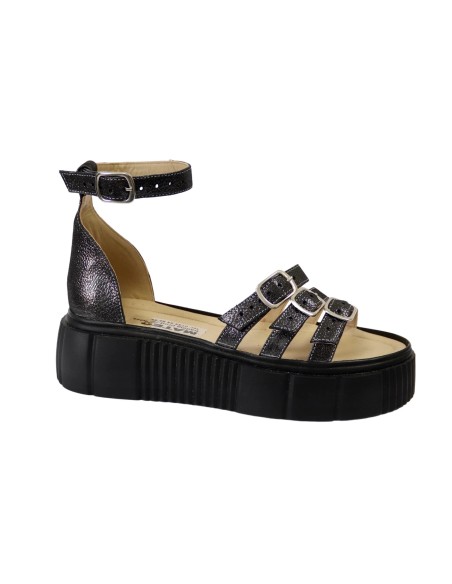 Sandale Dama Gri cu Platforma si Catarame, Piele Naturala