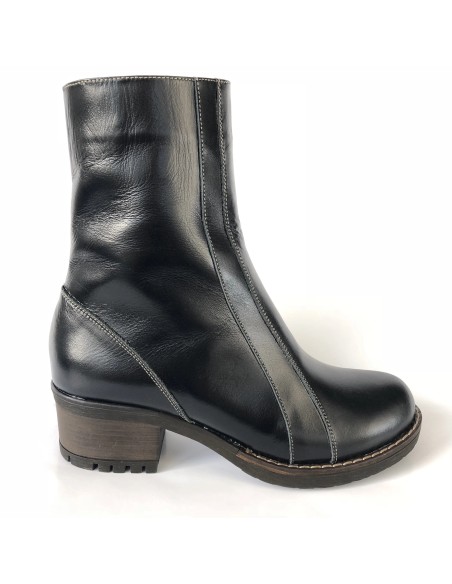 ghete dama din piele naturala negre imblanite cu toc si fermoar mateo shoes