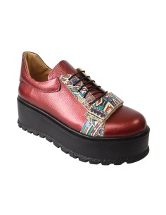 Pantofi Dama Rosii cu Talpa Groasa Amanda si Bareta, Piele Naturala, Imprimeu Colorat 2