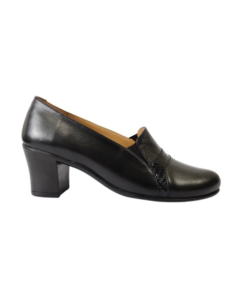 Pantofi Dama cu Toc Jos, Piele Naturala, cu Elastic si Lac