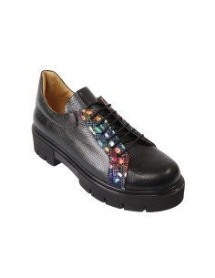 Pantofi Negrii Dama cu Talpa Inalta Diana, cu Siret si Imprimeu Colorat, din Piele Naturala 2