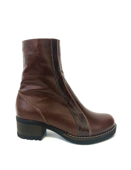 ghete dama din piele naturala maro imblanite cu toc si fermoar mateo shoes