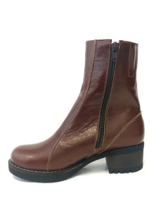 ghete dama din piele naturala maro imblanite cu toc si fermoar mateo shoes 2
