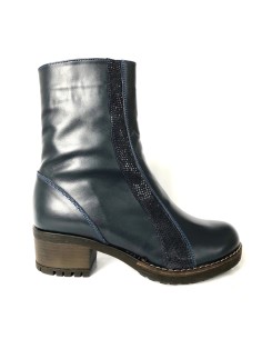 ghete dama din piele naturala albastre imblanite cu toc si fermoar mateo shoes