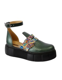 Sandale Dama cu Varf Inchis, Verzi cu Imprimeu Colorat, cu Platforma Giulia si Catarame, Piele Naturala 2