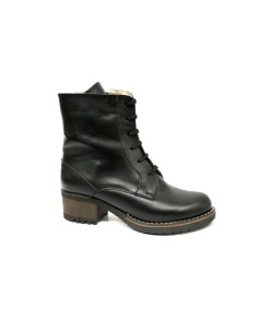 ghete dama cu toc, fermoar si siret din piele naturala negre imblanite mateo shoes