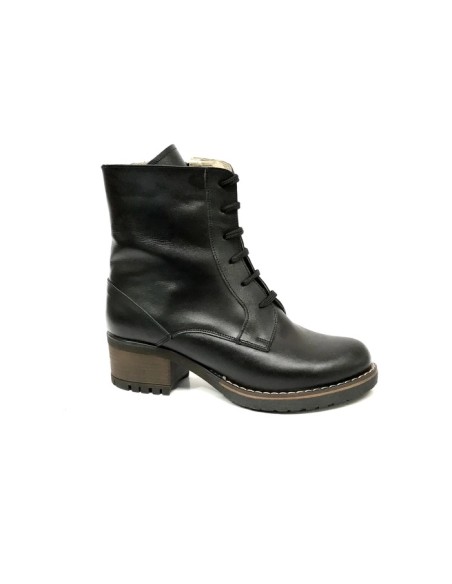 ghete dama cu toc, fermoar si siret din piele naturala negre imblanite mateo shoes