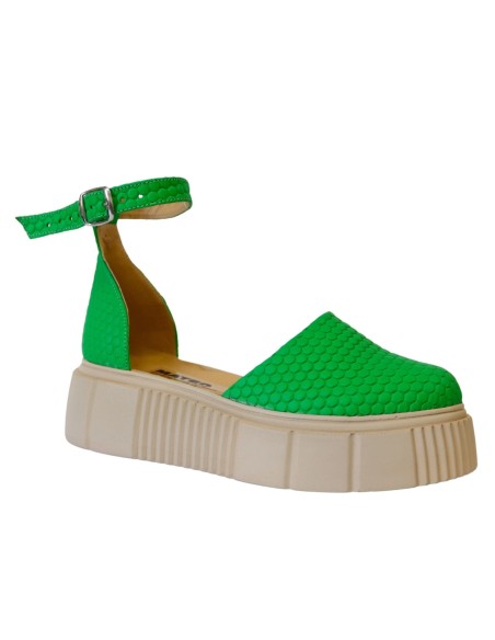 Sandale cu Varf Inchis Verzi cu Platforma si Catarama, Piele Naturala - Încălțăminte Românească