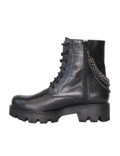 Ghete Negre Dama Talpa Inalta, Gri, cu Fermoar, Siret si Lant, Piele Naturala 2