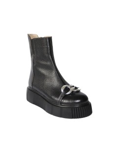 Ghete Femei din Piele Naturala, cu Fermoar, Talpa Inalta si Accesoriu Metalic, Piele Naturala 2