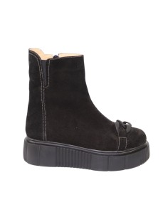 Ghete Negre cu Talpa Inalta, cu Accesoriu, din Piele Intoarsa