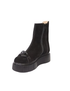 Ghete Negre cu Talpa Inalta, cu Accesoriu, din Piele Intoarsa 2