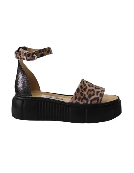 Sandale Animal Print, cu Platforma si Catarama, Piele Naturala