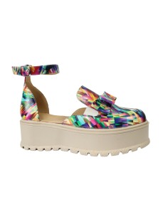 Sandale Femei cu Platforma, Imprimeu Multicolor, Piele Naturala