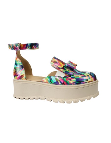 Sandale Femei cu Platforma, Imprimeu Multicolor, Piele Naturala
