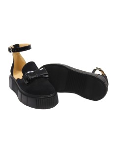Sandale cu Platforma Giulia, Negru Velur cu Funda din Lac, din Piele Naturala 2