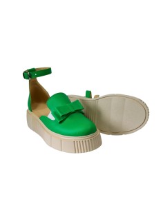 Sandale din Piele Naturala, Inchise, cu Platforma Verzi 2