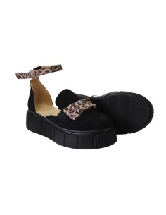 Sandale Inchise, cu Plarforma Giulia, din Piele Naturala, Negru Velur cu Imprimeu Leopard 2