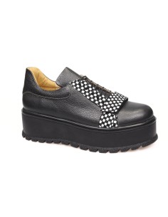Pantofi Dama Negri cu Imprimeu Sah, Siret si Platforma Amanda, din Piele Naturala 2