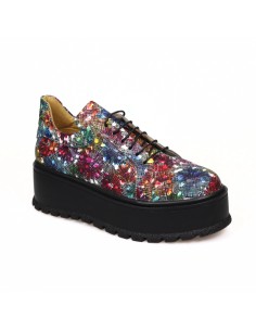 Pantofi Multicolori Dama din Piele Naturala, cu Siret si Talpa Inalta Amanda 2