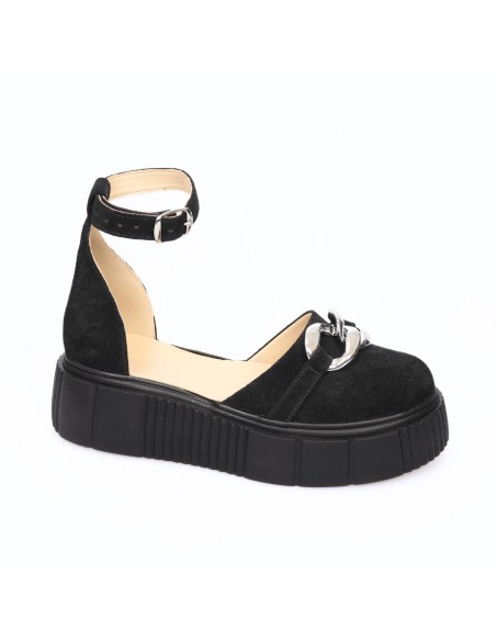 Sandale cu Varf Inchis si Talpa Inalta Giulia, din Piele Naturala Velur cu Accesoriu Metalic, Femei