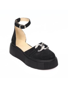 Sandale cu Varf Inchis si Talpa Inalta Giulia, din Piele Naturala Velur cu Accesoriu Metalic, Femei 2