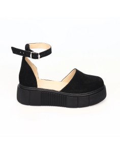 Sandale Negre cu Varf Inchis si Platforma Giulia din Piele Naturala Intoarsa, Femei