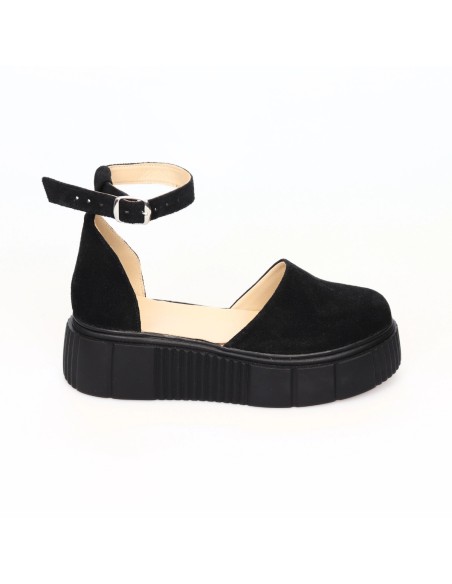 Sandale Negre cu Varf Inchis si Platforma Giulia din Piele Naturala Intoarsa, Femei