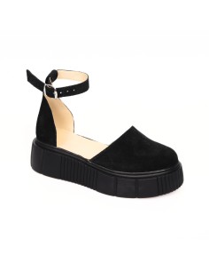 Sandale Negre cu Varf Inchis si Platforma Giulia din Piele Naturala Intoarsa, Femei 2