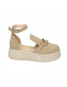 Sandale Dama cu Varf Inchis si Platforma Giulia, din Piele Naturala Intoarsa cu Accesoriu, Nude - Încălțăminte Românească