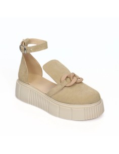 Sandale Dama cu Varf Inchis si Platforma Giulia, din Piele Naturala Intoarsa cu Accesoriu, Nude - Încălțăminte Românească 2