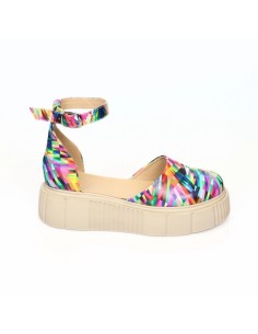 Sandale Multicolor cu Talpa Inalta Giulia si Varf Inchis pentru Femei, din Piele Naturala - Încălțăminte Românească