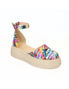 Sandale Multicolor cu Talpa Inalta Giulia si Varf Inchis pentru Femei, din Piele Naturala - Încălțăminte Românească 2