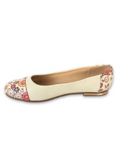 Balerini dama bej cu talpa joasa si imprimeu floral piele naturala 2