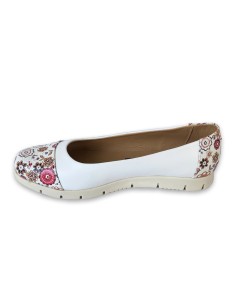 Balerini dama albi cu talpa joasa si imprimeu floral piele naturala 2
