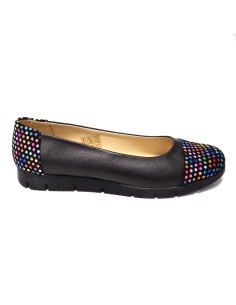 Balerini negri din piele naturala cu imprimeu multicolor