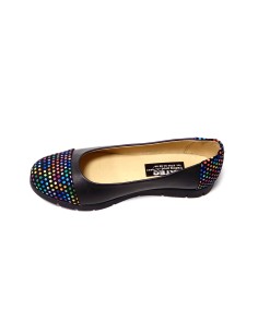 Balerini negri din piele naturala cu imprimeu multicolor 2