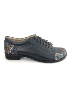 Pantofi dama albastri casual cu siret din piele naturala cu imprimeu floral