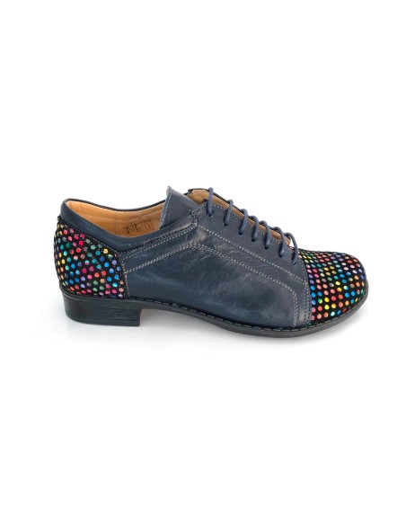 Pantofi dama albastri casual cu siret din piele naturala cu imprimeu multicolor