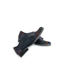 Pantofi dama albastri casual cu siret din piele naturala cu imprimeu multicolor 2