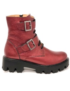 Ghete dama rosii din piele naturala cu siret, fermoar si catarame 2