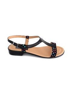 Sandale dama negre colorate joase cu catarame din piele naturala
