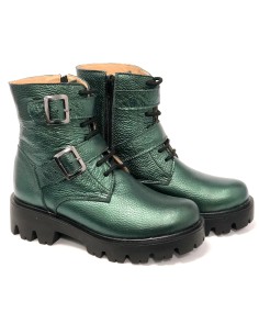 ghete dama verzi din piele naturala cu siret, fermoar si catarame Mateo Shoes