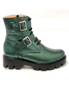 ghete dama verzi din piele naturala cu siret, fermoar si catarame Mateo Shoes 2