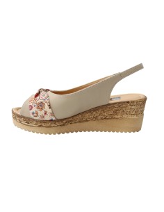 Sandale cu platforma bej cu floricele Amore50, Piele Naturala 2