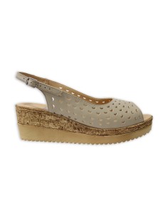 Sandale cu platforma bej perforate Amore50, Piele Naturala