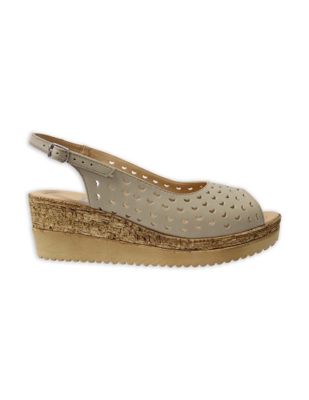 Sandale cu platforma bej perforate Amore50, Piele Naturala